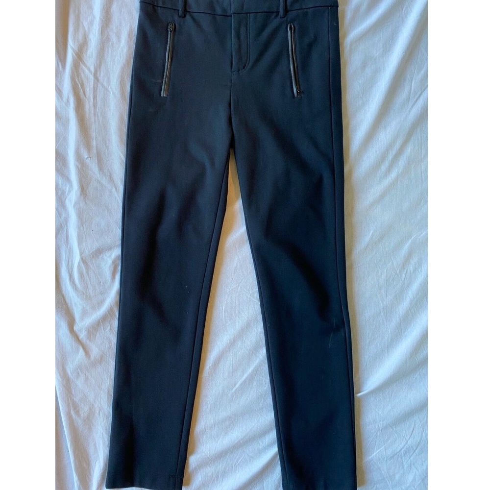 Vince Women's Coastal Blue Leather Trim Pockets Pants Trouser Size 10